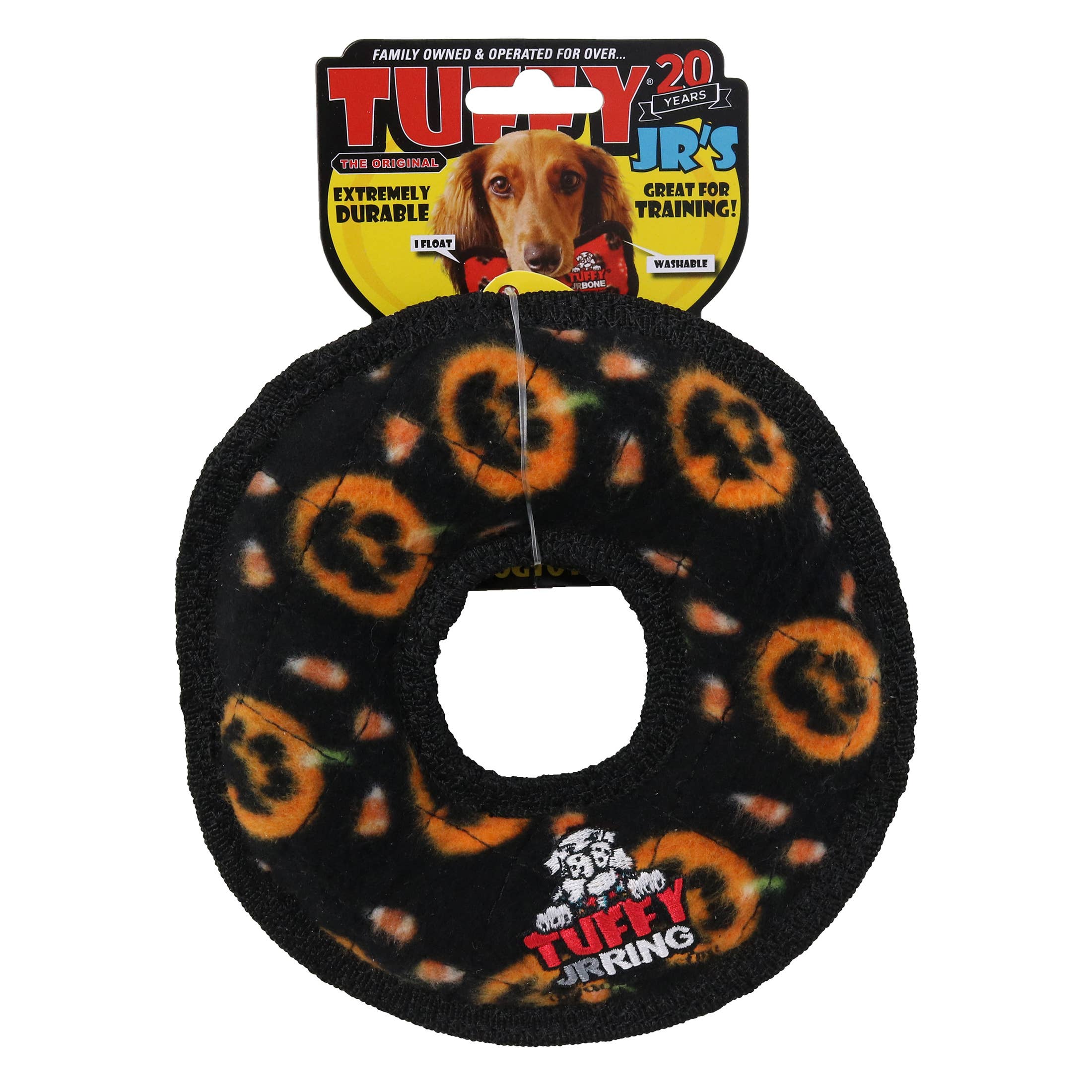 Tuffy Holiday Jr Ring Pumpkin, Durable Squeaky Dog Toy