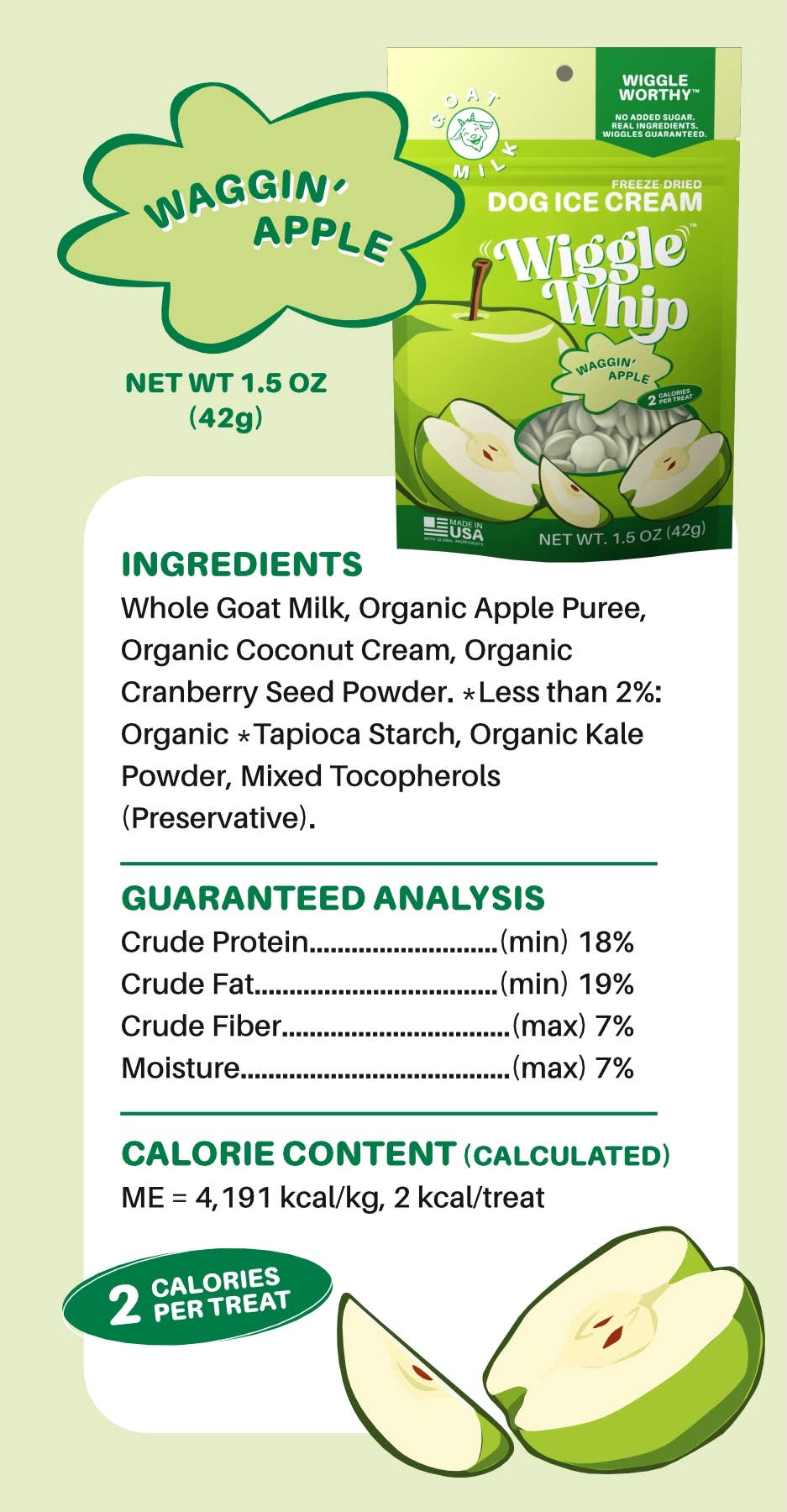 Wiggle Whip Freeze Dried Dog Ice Cream - Waggin' Apple