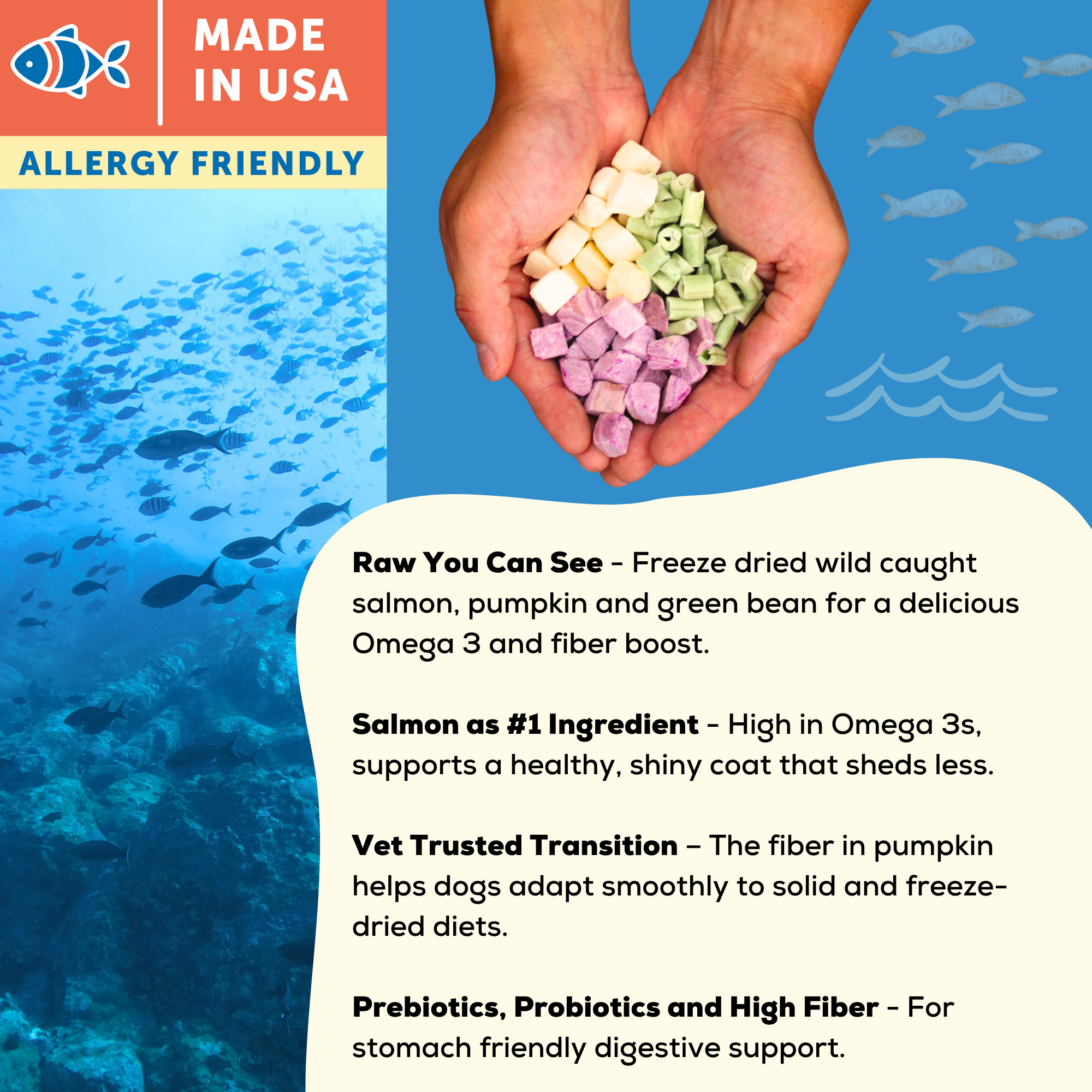 A Better Dog Food - Allergy Friendly Ocean Blend - | No Chicken, Only Fish Animal Protein, No Meal Ingredients, Grain Free | Raw You Can See: 3 lbs