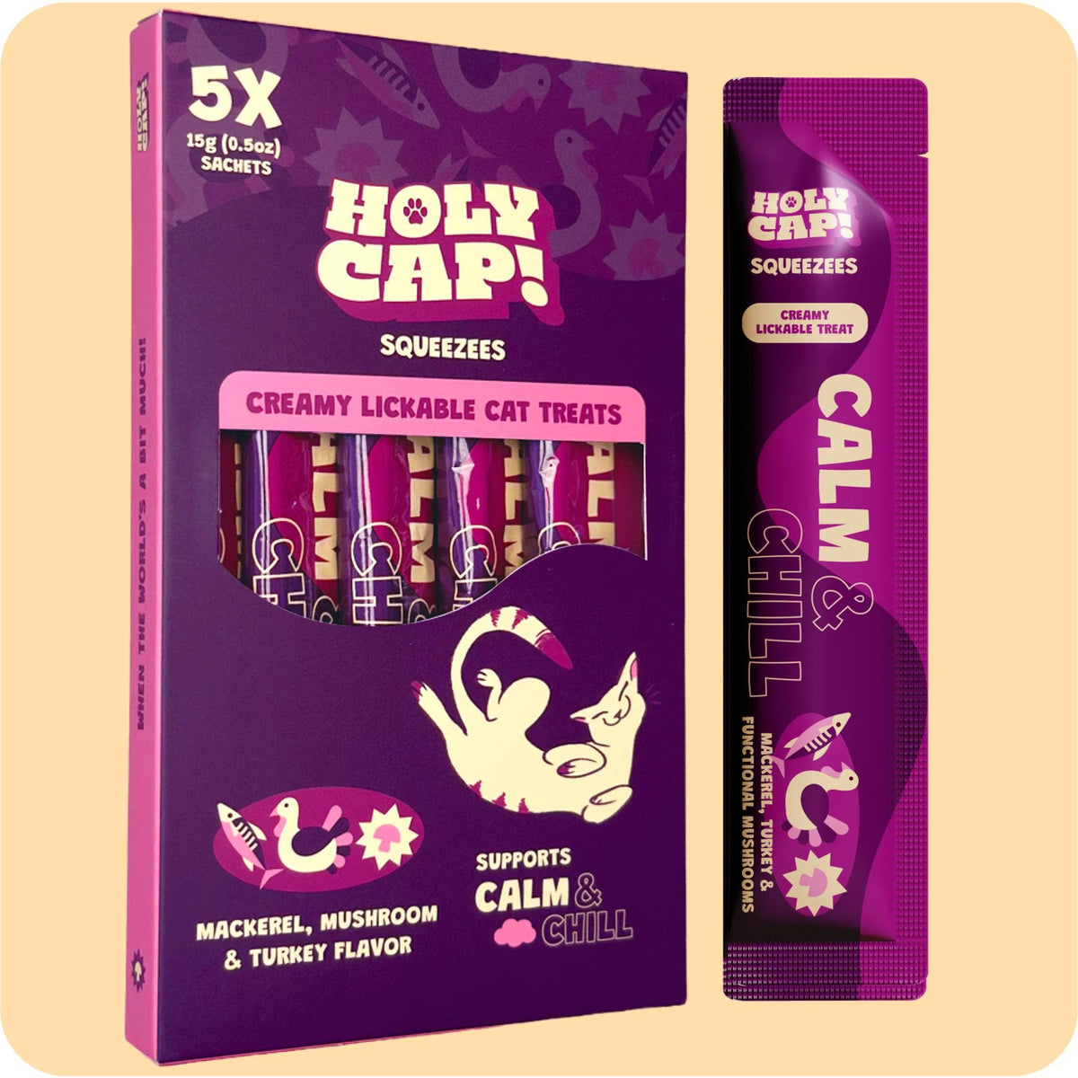 HOLY CAP Squeezees (CAT) Calm & Chill Lickable Treats, 5pc