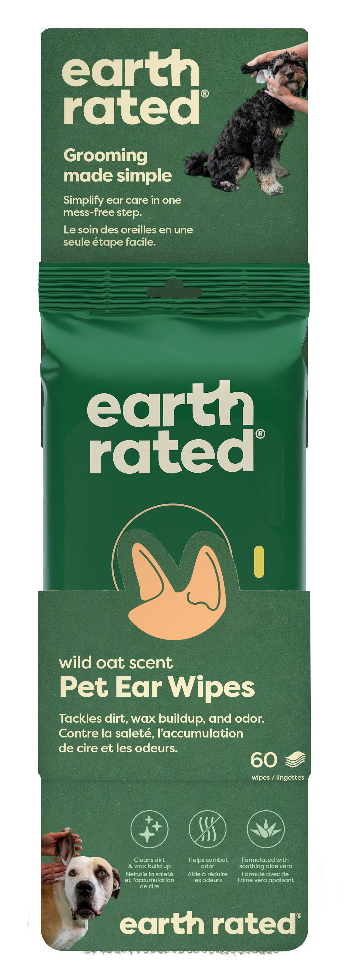 Earth Rated Dog Ear Cleansing Wipes 60ct