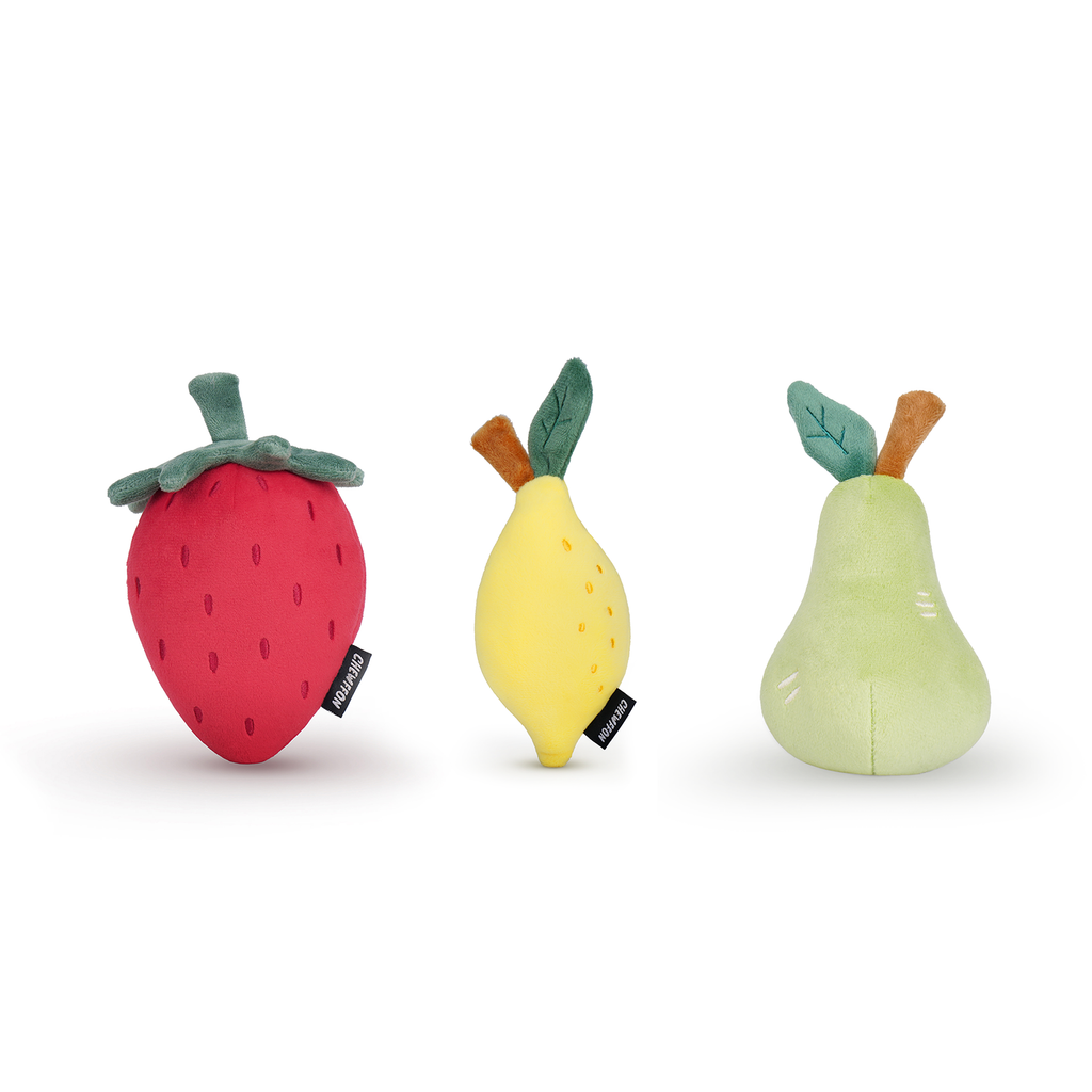 CHEWFFON Fruit Plush Squeaky Dog Toy – Strawberry, Lemon or Pear