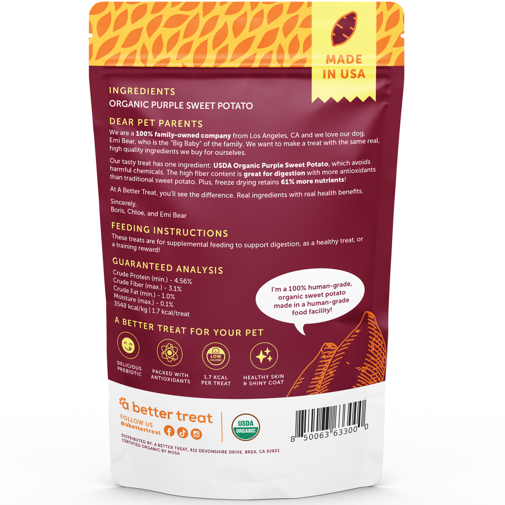 Organic Freeze Dried Purple Sweet Potato Dog and Cat Treats: Standard 1 Pack