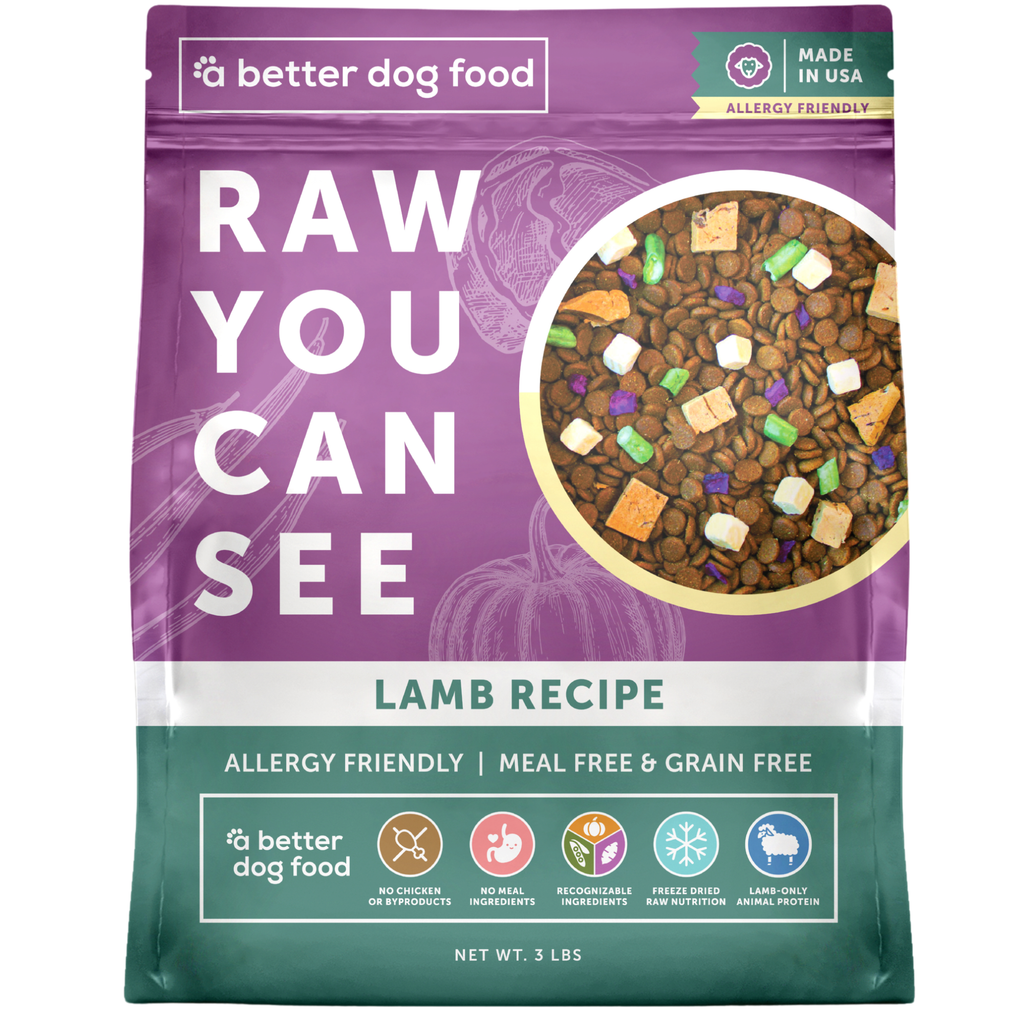 A Better Dog Food - Allergy Friendly Lamb | No Chicken, Only Lamb Animal Protein, No Meal Ingredients, Grain Free | Raw You Can See: 3 lbs