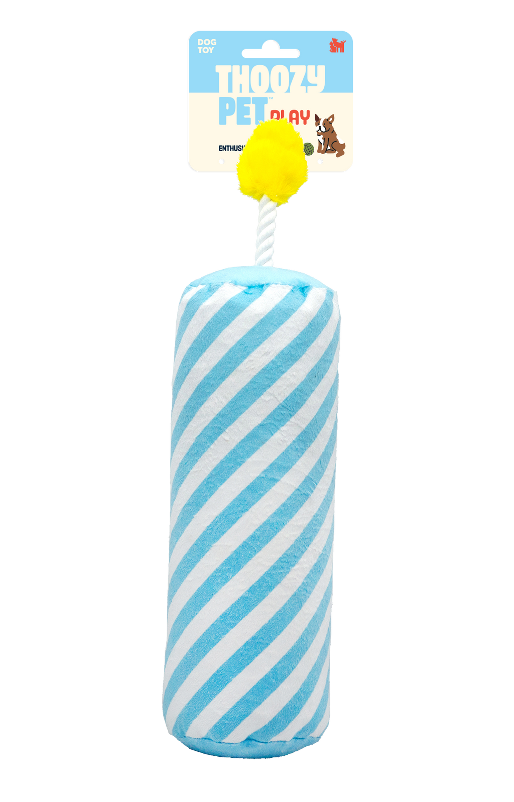 ThoozyPet Birthday Candle Blue Plush Dog Toy with Rope 16"