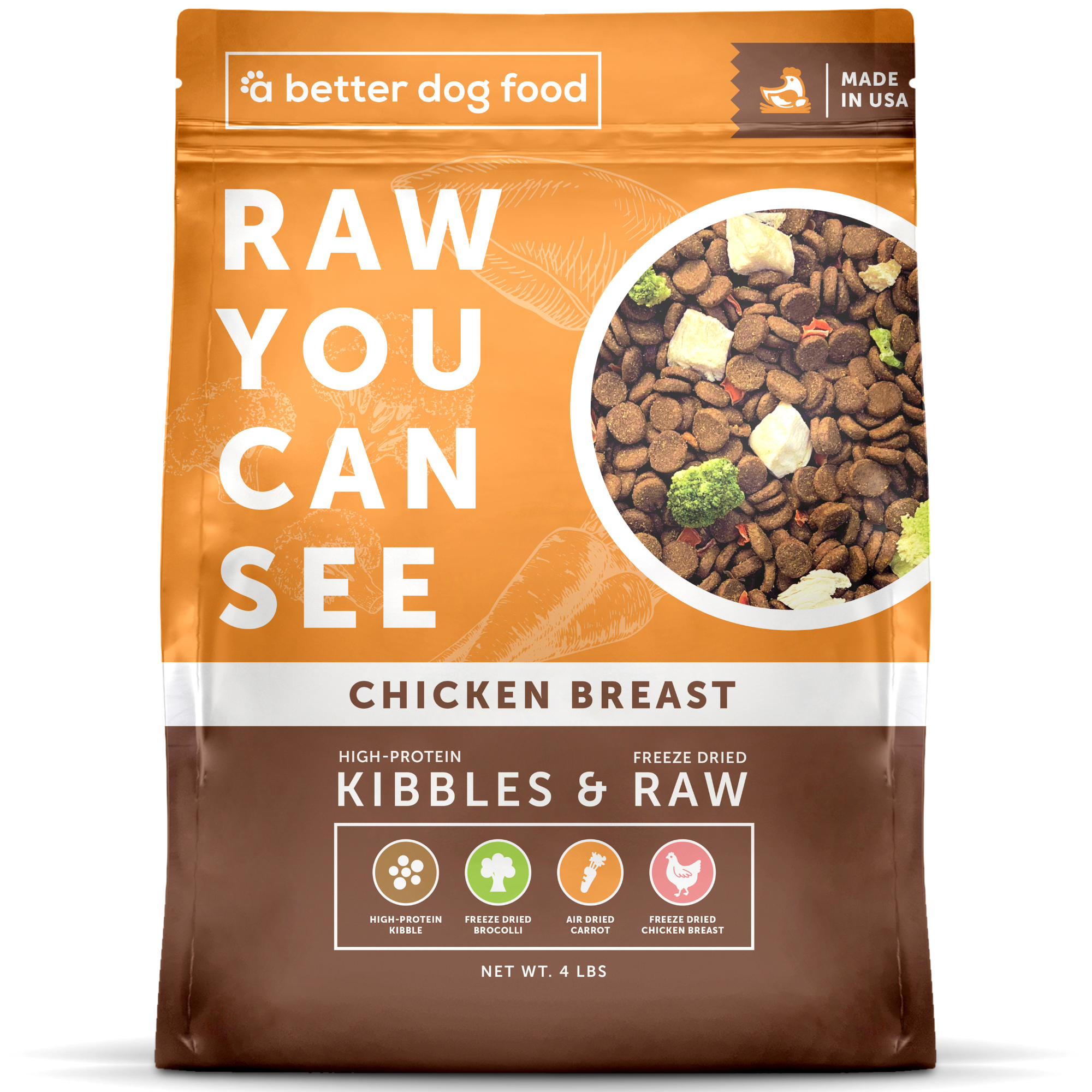 A Better Dog Food Chicken - High Protein - Raw You Can See: 3 lbs