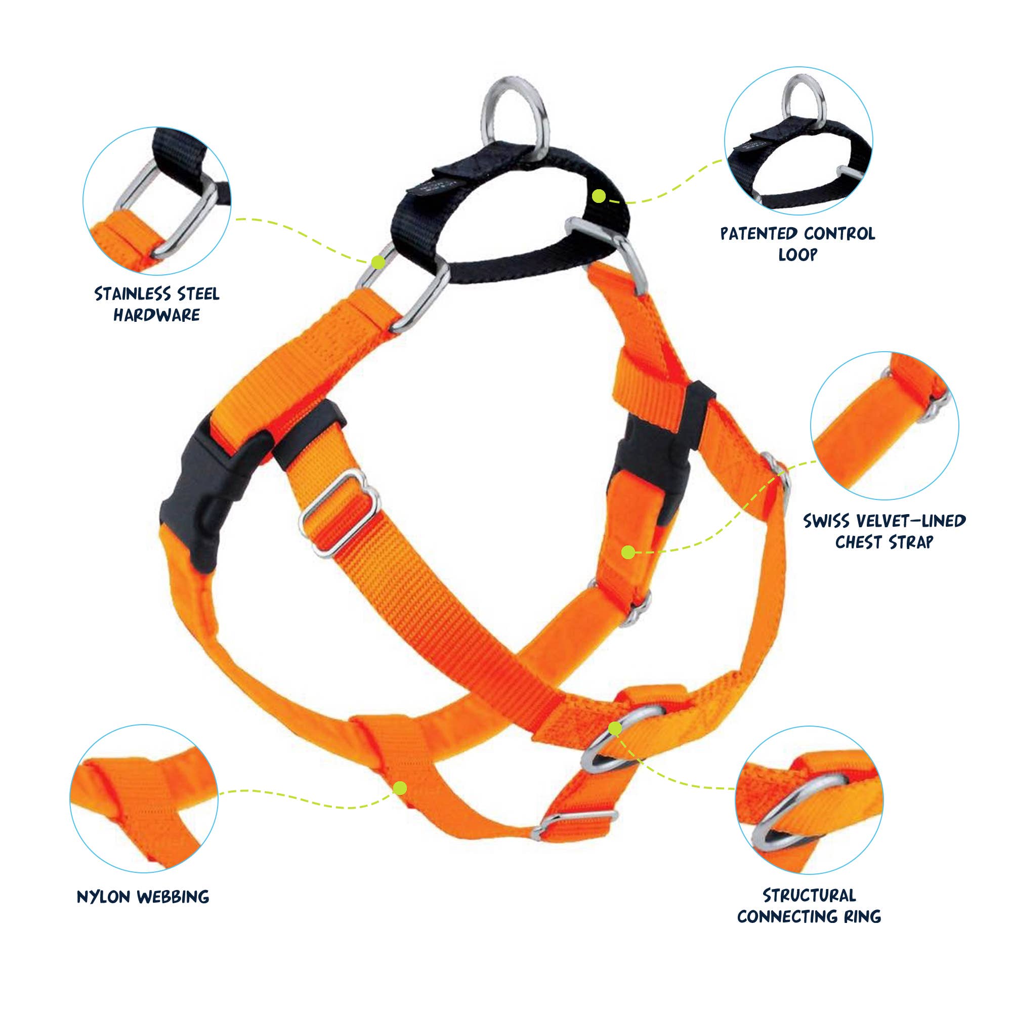 Neon Orange Freedom No-Pull Dog Harness Only: 1" X Large