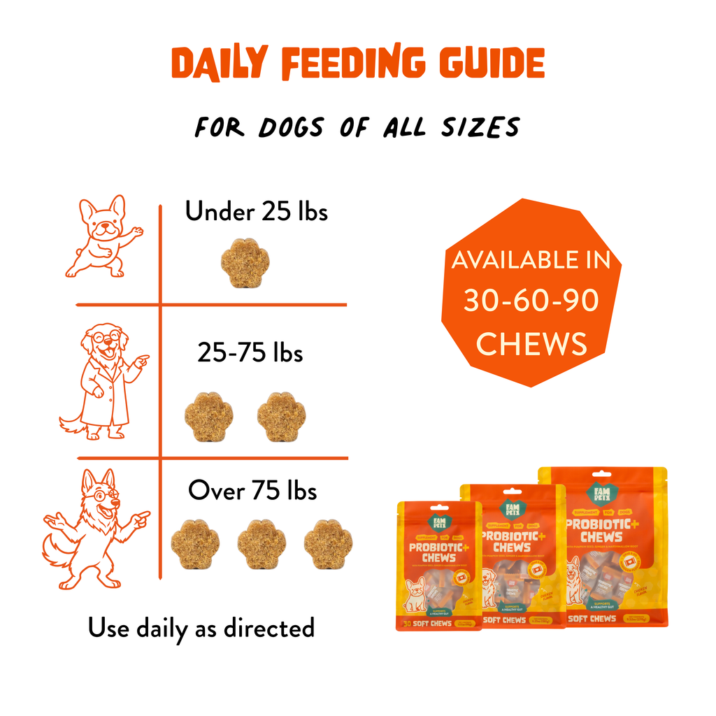 Probiotic+ Soft Chews for Dogs - Digestive Support, Gut Health: 30 Chews