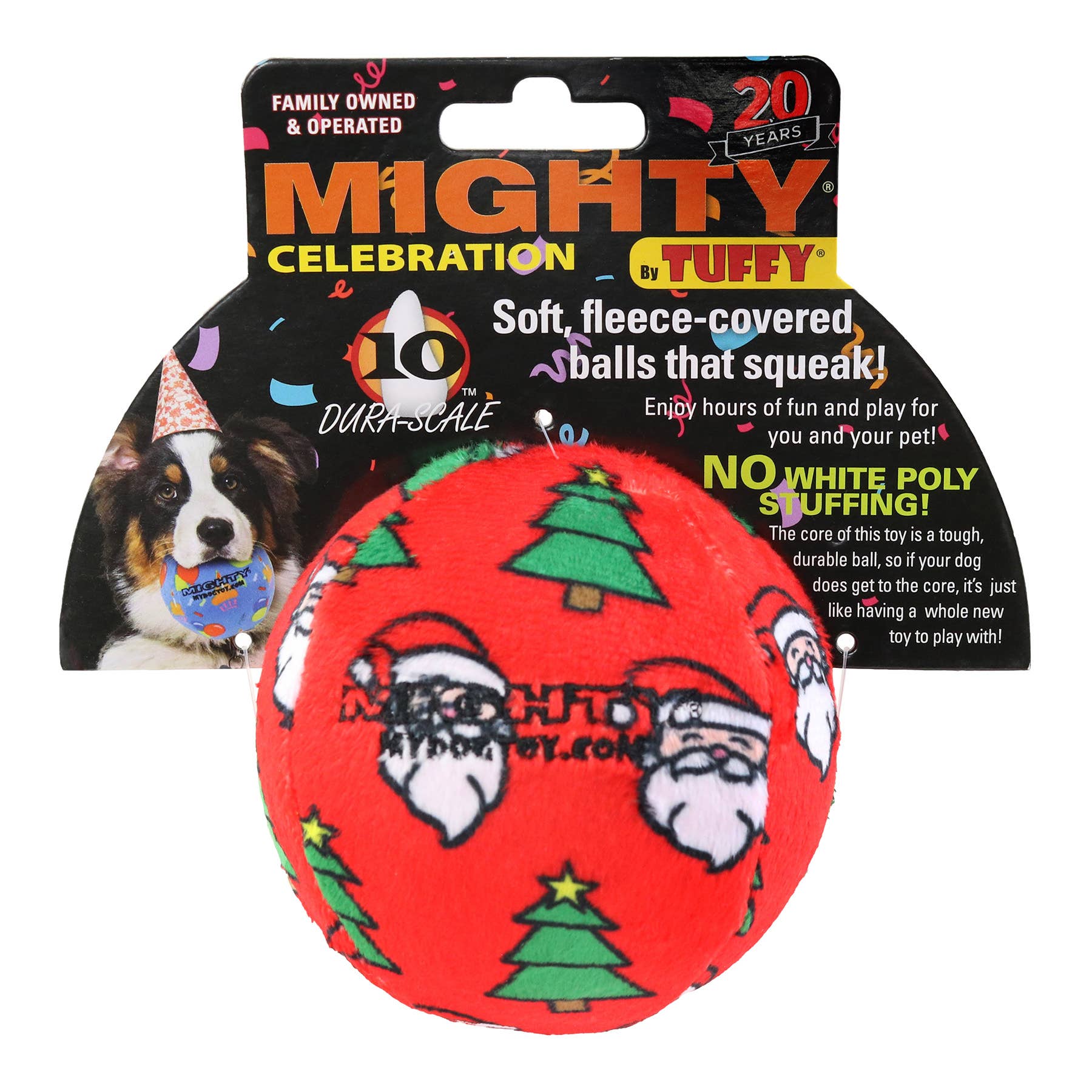 Mighty Ball-Medium Christmas Squeaky Dog Toy, No Stuffing