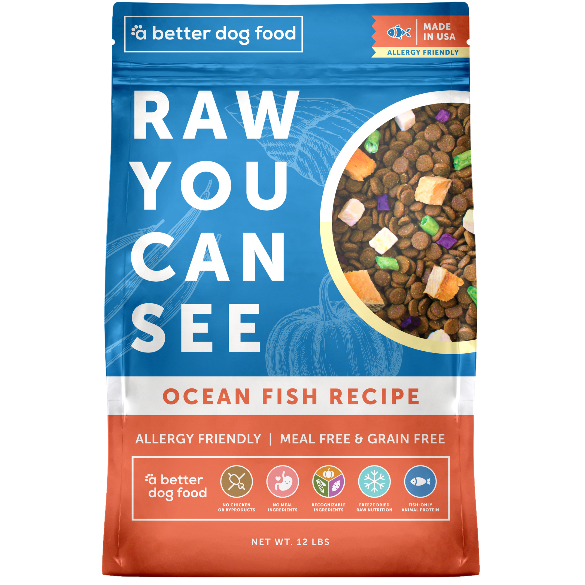 A Better Dog Food - Allergy Friendly Ocean Blend - | No Chicken, Only Fish Animal Protein, No Meal Ingredients, Grain Free | Raw You Can See: 3 lbs