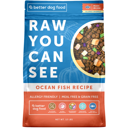 A Better Dog Food - Allergy Friendly Ocean Blend - | No Chicken, Only Fish Animal Protein, No Meal Ingredients, Grain Free | Raw You Can See: 3 lbs