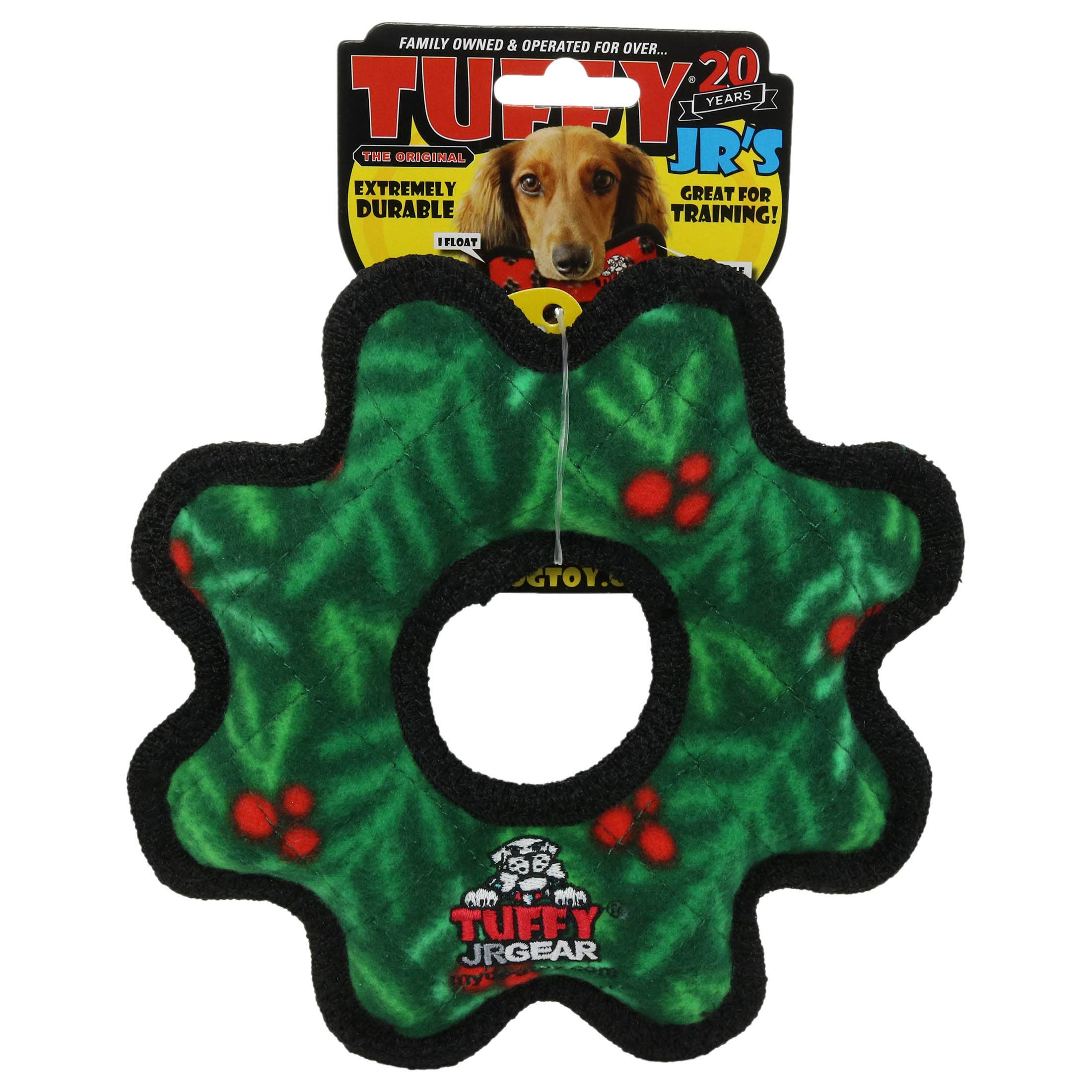 Tuffy Holiday Junior Gear Ring Wreath, Durable Dog Toy