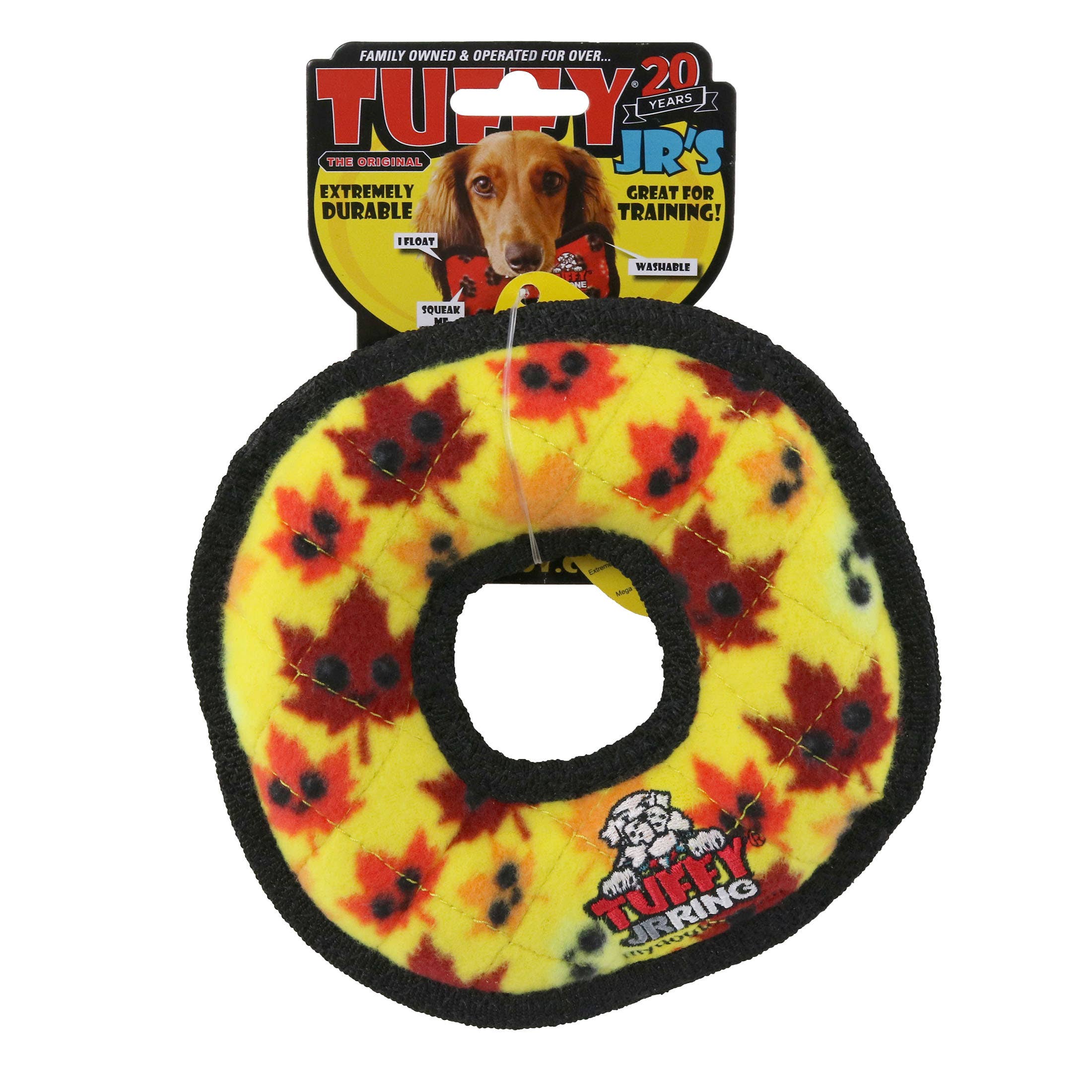 Tuffy Holiday Jr Ring Leaves, Durable Squeaky Dog Toy