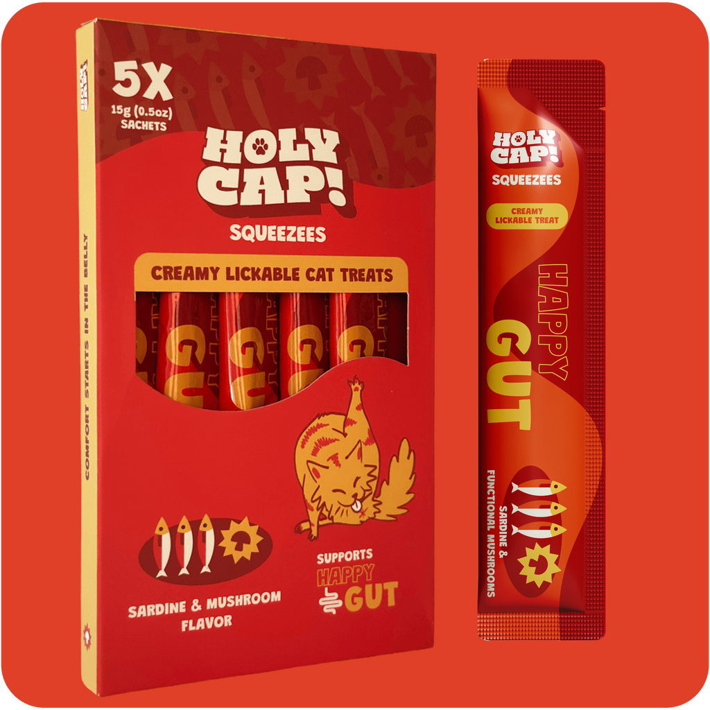 HOLY CAP Squeezees (CAT) Happy Gut Lickable Treats, 5pc