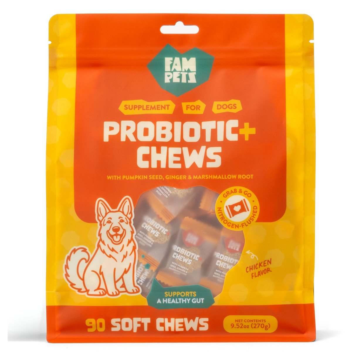 Probiotic+ Soft Chews for Dogs - Digestive Support, Gut Health: 30 Chews
