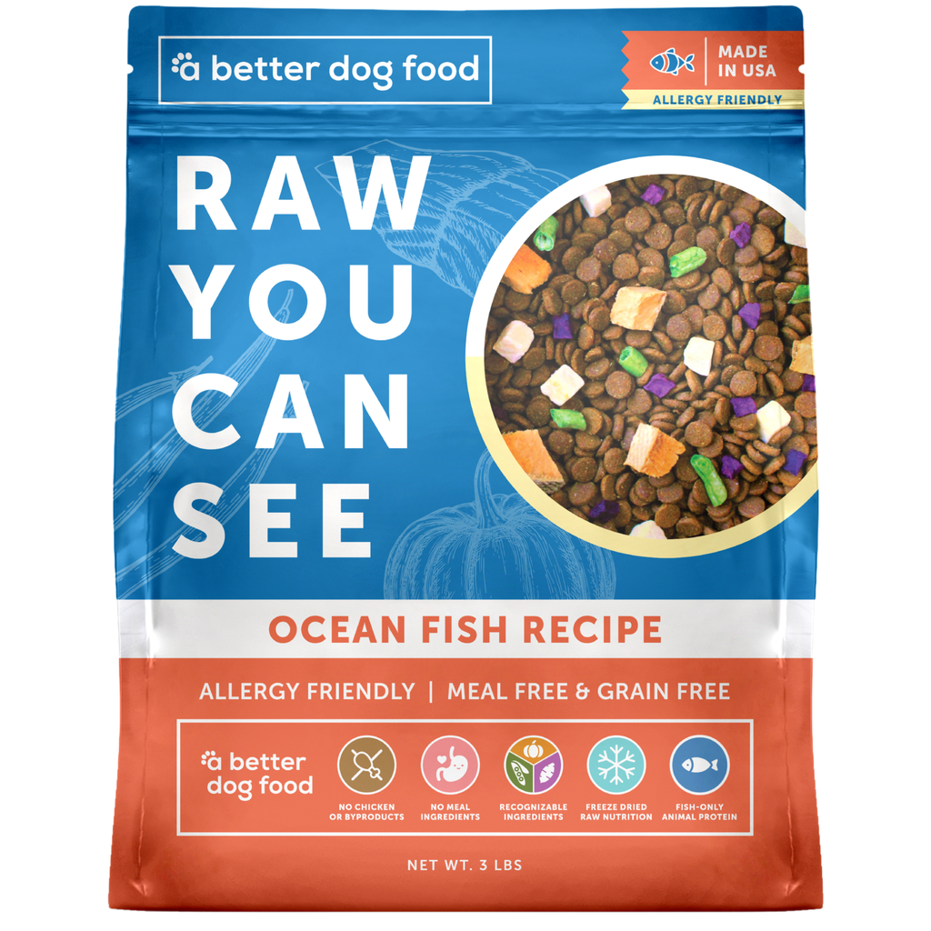 A Better Dog Food - Allergy Friendly Ocean Blend - | No Chicken, Only Fish Animal Protein, No Meal Ingredients, Grain Free | Raw You Can See: 3 lbs