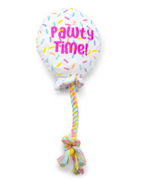 ThoozyPet Birthday Balloon Plush Dog Toy with Rope 7"