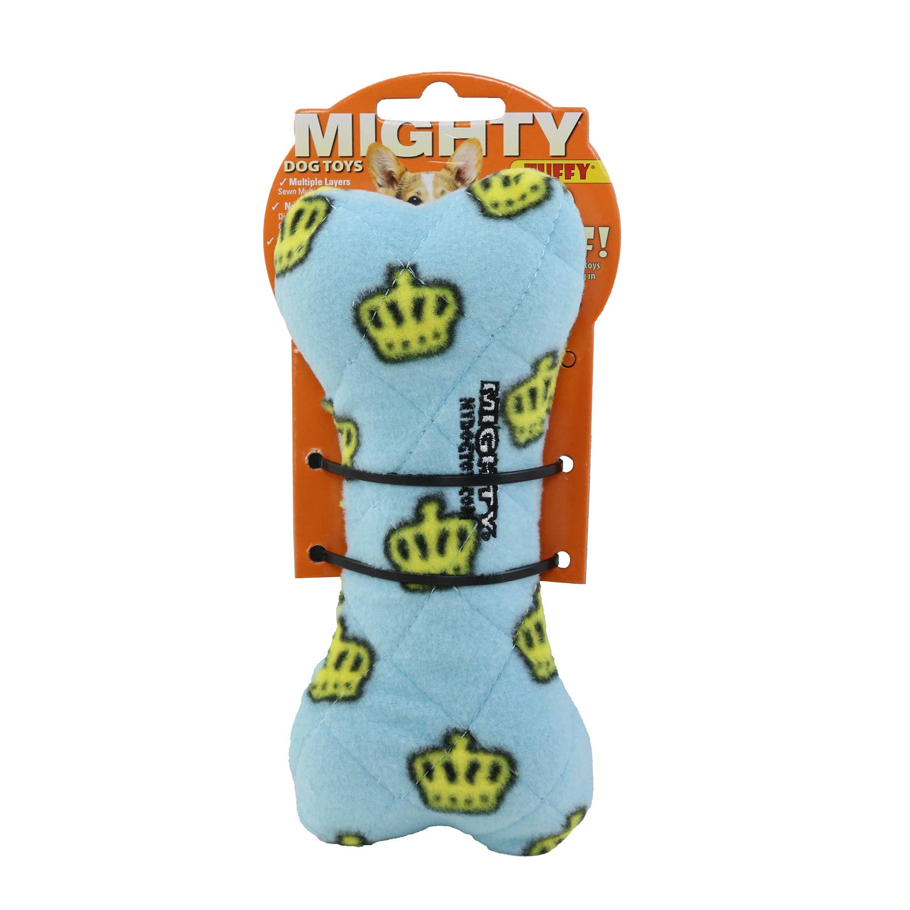 Mighty Bone- Medium Blue Squeaky Dog Toy, No Stuffing