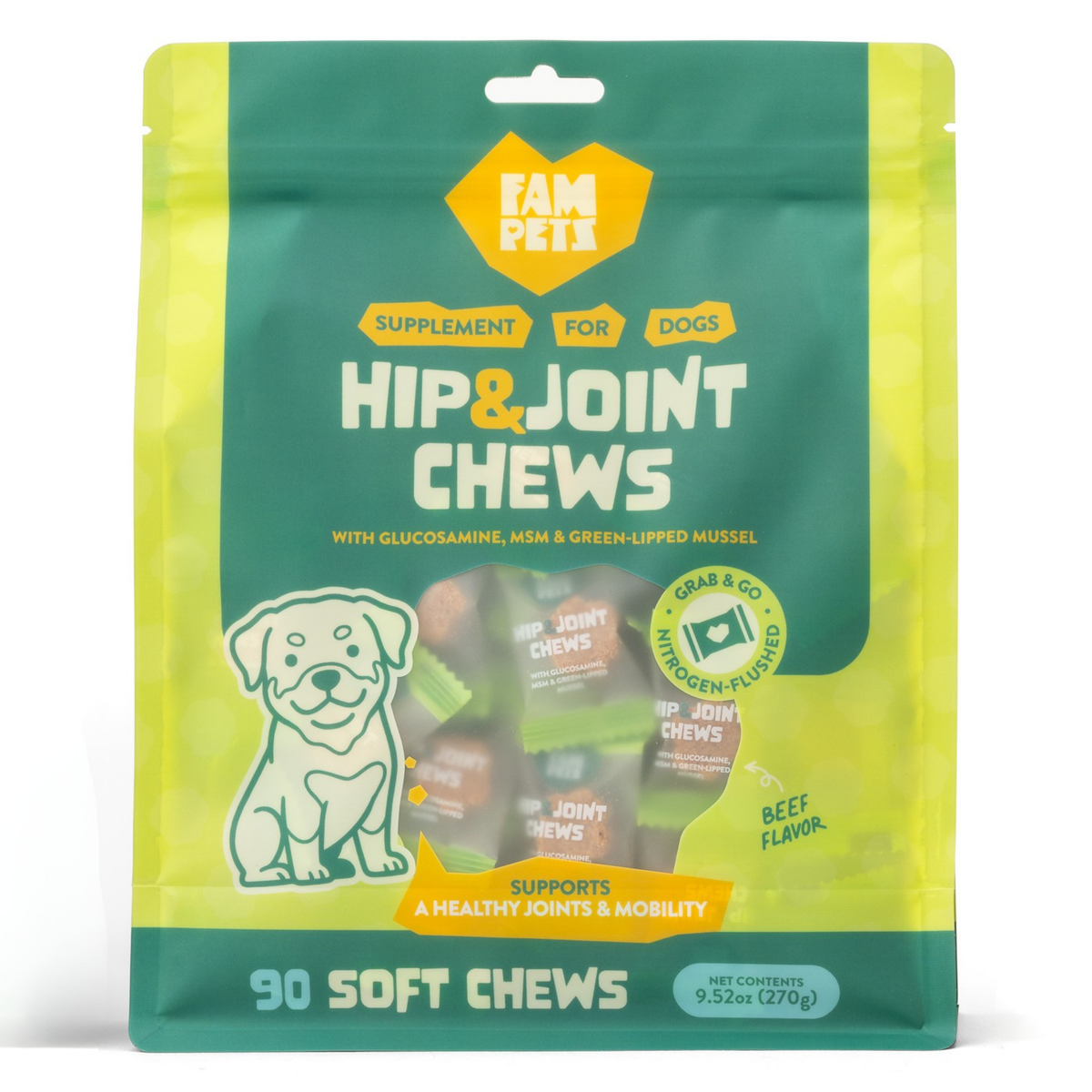 Hip & Joint Soft Chews for Dogs - Glucosamine, MSM, Chondroitin: 30 Chews