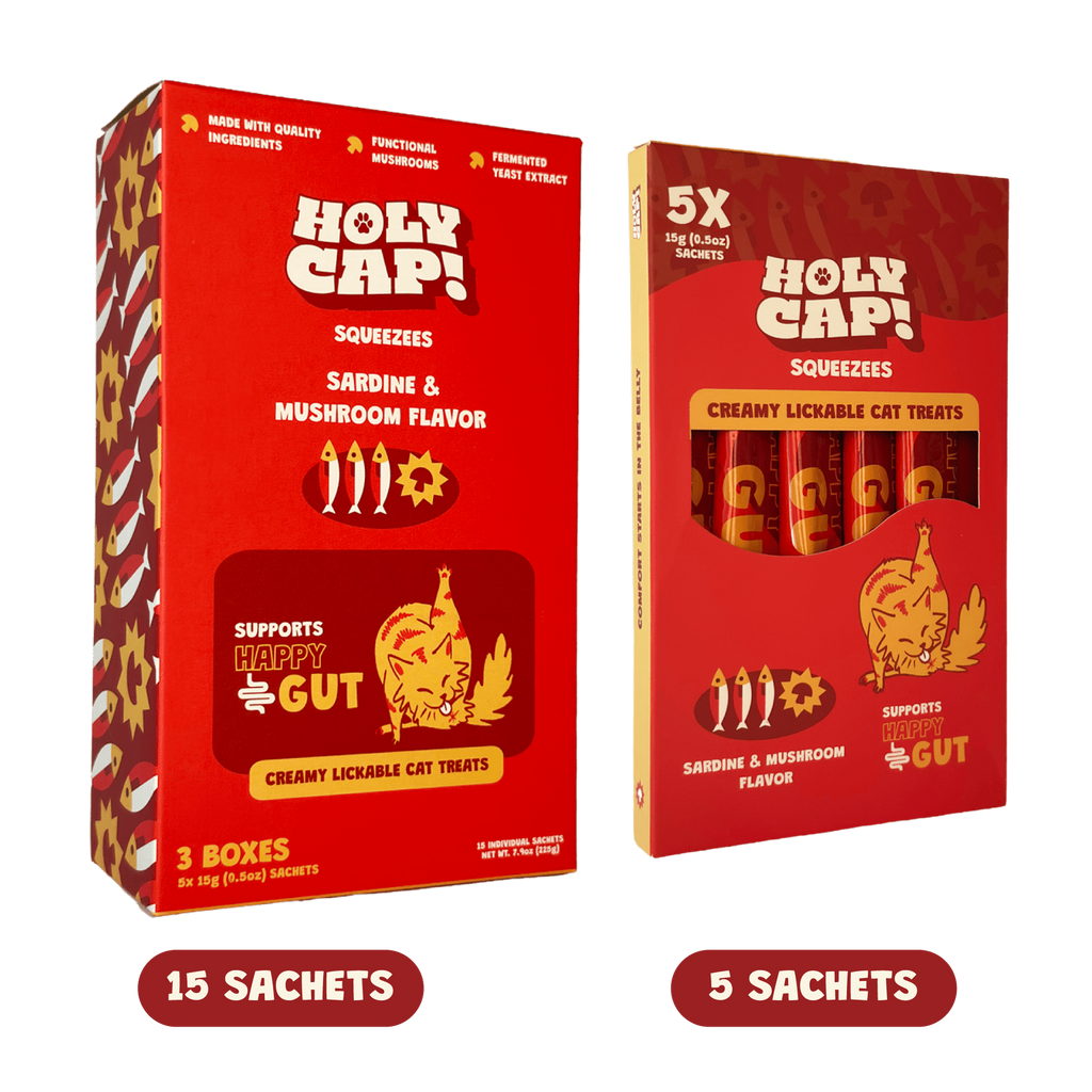 HOLY CAP Squeezees (CAT) Happy Gut Lickable Treats, 5pc