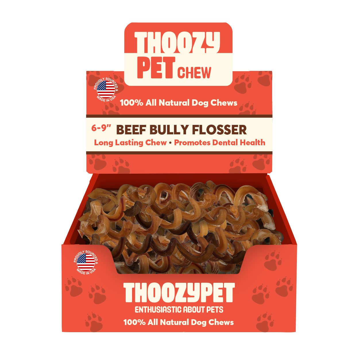 ThoozyPet USA-Sourced Beef Bully Flosser Dog Chews 6-9"
