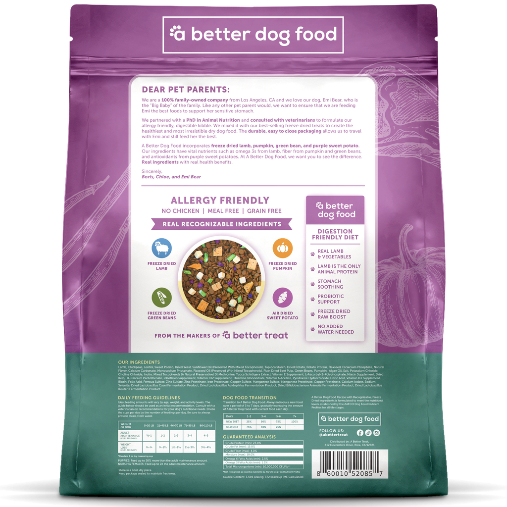 A Better Dog Food - Allergy Friendly Lamb | No Chicken, Only Lamb Animal Protein, No Meal Ingredients, Grain Free | Raw You Can See: 3 lbs