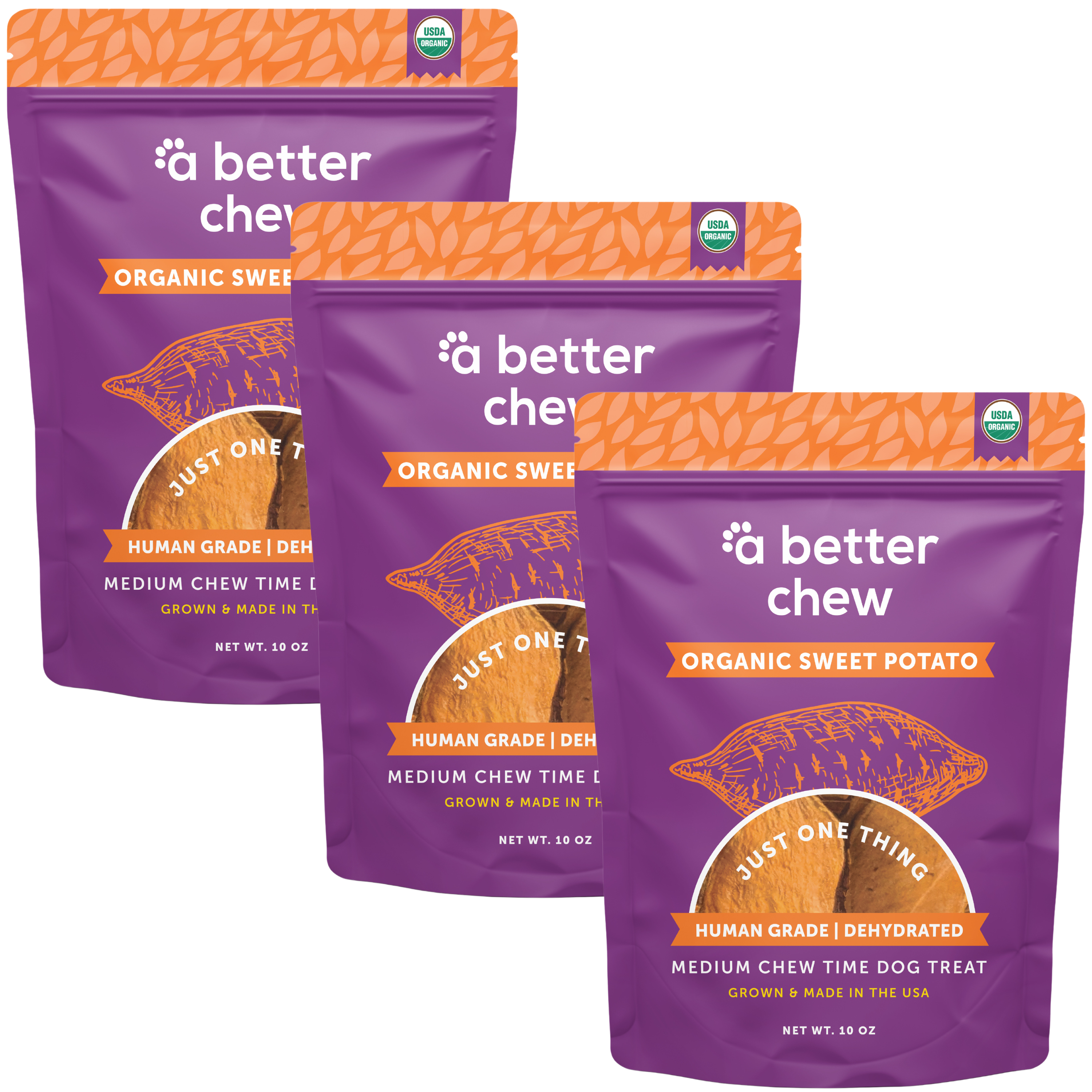 Organic Sweet Potato Chews- Natural Alternative to Rawhides: Standard 1 Pack