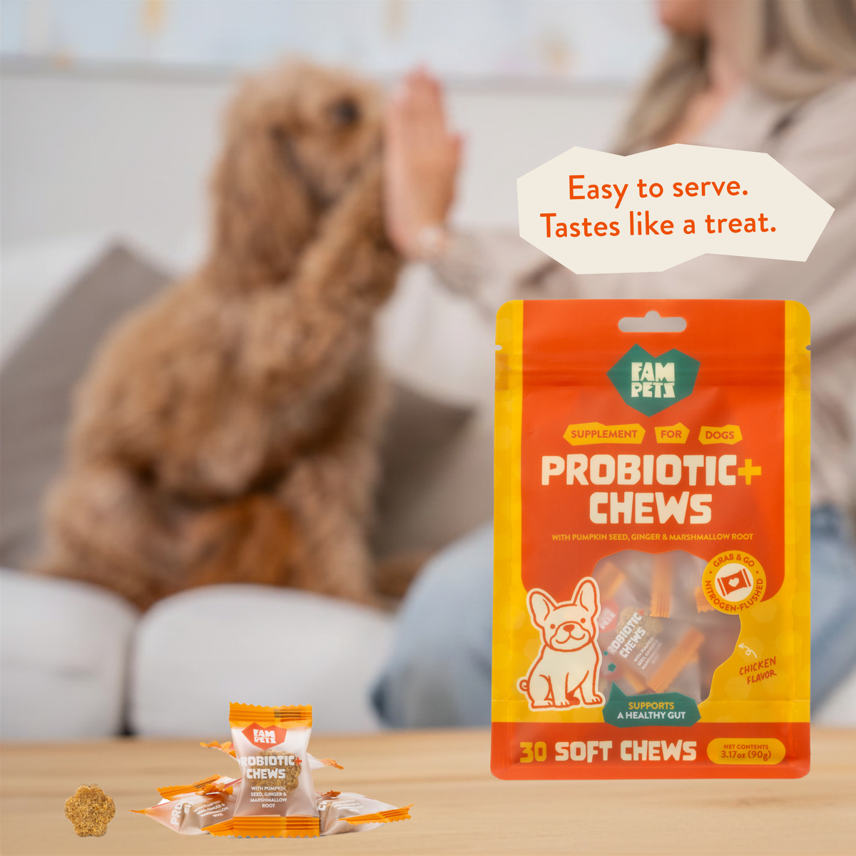 Probiotic+ Soft Chews for Dogs - Digestive Support, Gut Health: 30 Chews